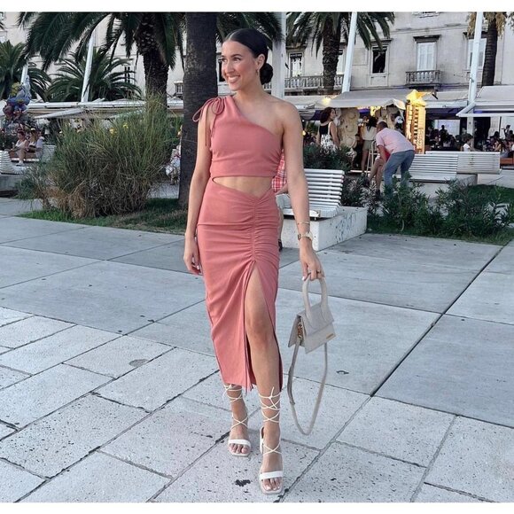 NWT Zara One-Shoulder Cutout Dress in Nude Pink bloggers Favorite! Sold out! - Picture 6 of 8